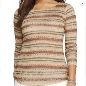 Lauren Ralph Lauren Southwestern Stripe Linen Scoopneck Sweater/Top Women NWT